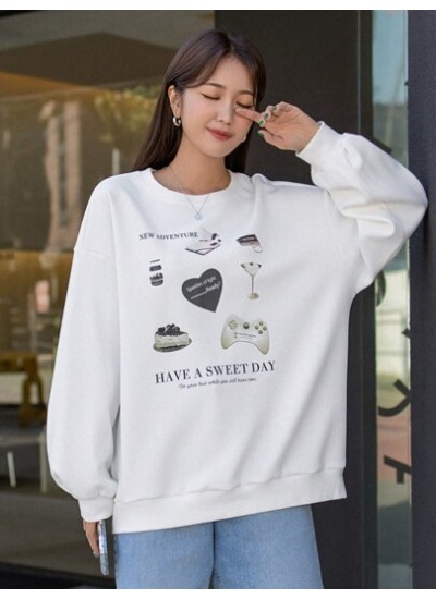 Dazy Star Food & Slogan Graphic Drop Shoulder Sweatshirt - Choose Your Size