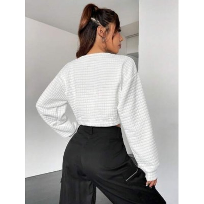 EZwear Drop Shoulder Textured Crop Pullover - Choose Your Size