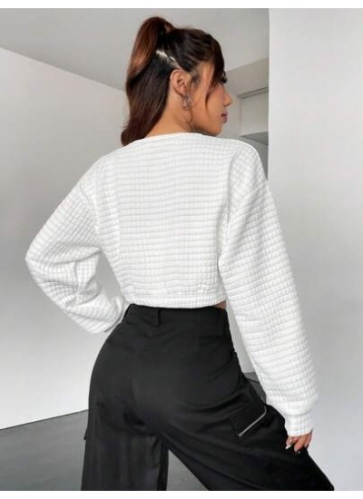 EZwear Drop Shoulder Textured Crop Pullover - Choose Your Size