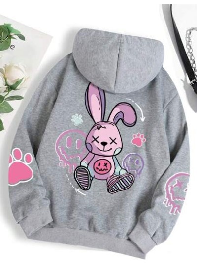 Qutie Cartoon Graphic Kangaroo Pocket Drawstring Thermal Lined Hoodie - Choose