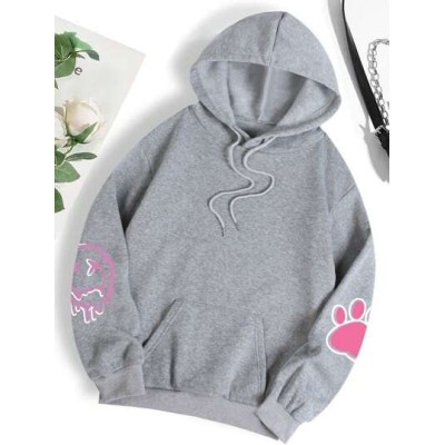 Qutie Cartoon Graphic Kangaroo Pocket Drawstring Thermal Lined Hoodie - Choose