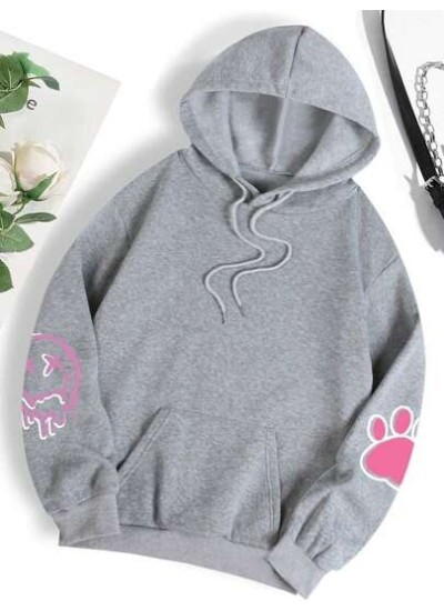 Qutie Cartoon Graphic Kangaroo Pocket Drawstring Thermal Lined Hoodie - Choose