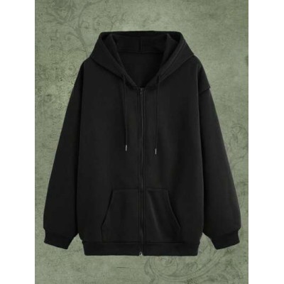 Solid Zip Up Drawstring Hoodie - Choose Your Size