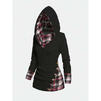 Women.s Plaid Patchwork Long Sleeve Hoodie - Choose Your Size