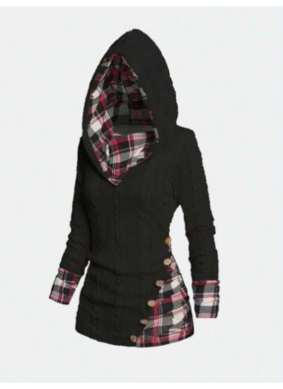 Women.s Plaid Patchwork Long Sleeve Hoodie - Choose Your Size