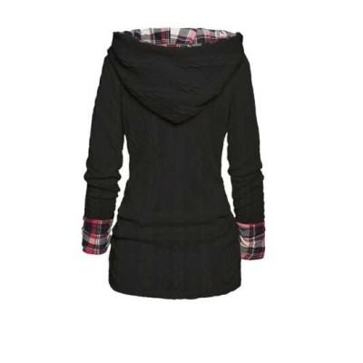 Women.s Plaid Patchwork Long Sleeve Hoodie - Choose Your Size