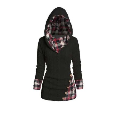 Women.s Plaid Patchwork Long Sleeve Hoodie - Choose Your Size