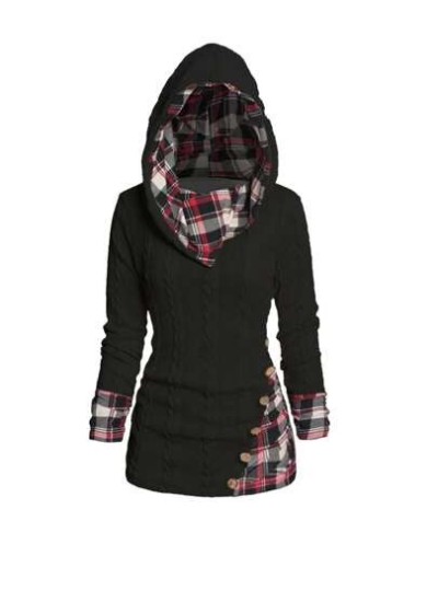 Women.s Plaid Patchwork Long Sleeve Hoodie - Choose Your Size