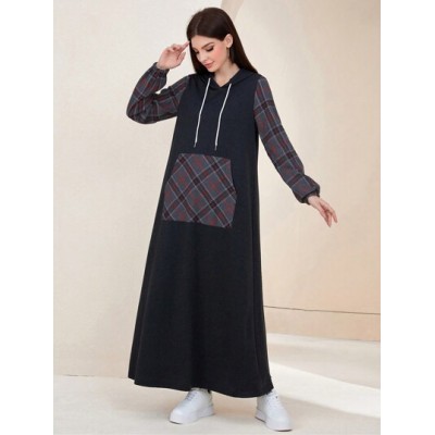 Mulvari Plaid Print Drawstring Hooded Sweatshirt Dress - Choose Your Size