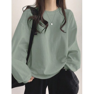 Solid Color Round Neck Loose Fit Casual Sweatshirt With Drop Shoulder - Choose