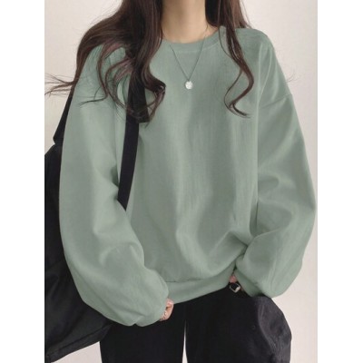 Solid Color Round Neck Loose Fit Casual Sweatshirt With Drop Shoulder - Choose