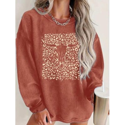 EZwear Casual Drop Shoulder Skull Print Pullover Sweatshirt - Choose Your Size