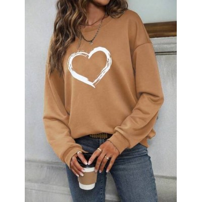 Women.s Heart Printed Round Neck Sweatshirt - Choose Your Size