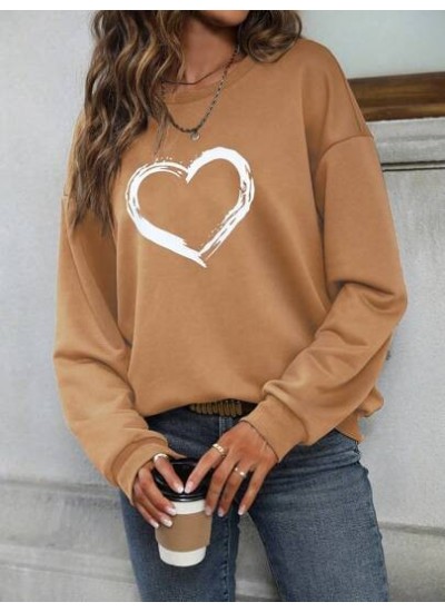 Women.s Heart Printed Round Neck Sweatshirt - Choose Your Size