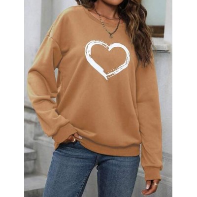 Women.s Heart Printed Round Neck Sweatshirt - Choose Your Size