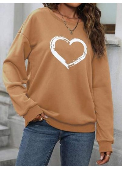 Women.s Heart Printed Round Neck Sweatshirt - Choose Your Size