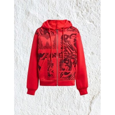 EZwear Figure & Letter Graphic Zip Up Drawstring Hoodie - Choose Your Size