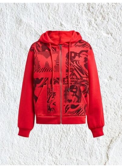 EZwear Figure & Letter Graphic Zip Up Drawstring Hoodie - Choose Your Size