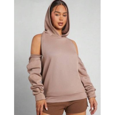 Haute Zip Cold Shoulder Hooded Sweatshirt - Choose Your Size