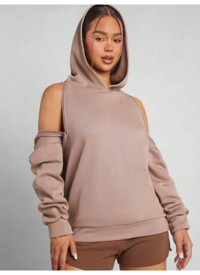 Haute Zip Cold Shoulder Hooded Sweatshirt - Choose Your Size