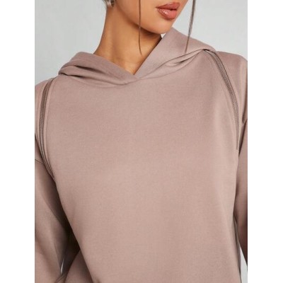 Haute Zip Cold Shoulder Hooded Sweatshirt - Choose Your Size