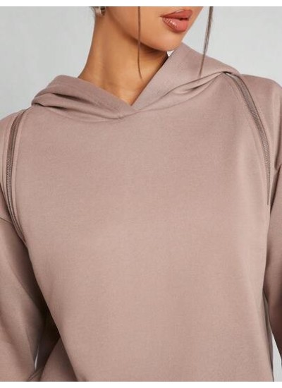 Haute Zip Cold Shoulder Hooded Sweatshirt - Choose Your Size