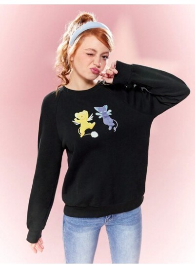 Cartoon Printed Round Neck Raglan Sleeve Sweatshirt - Choose Your Size