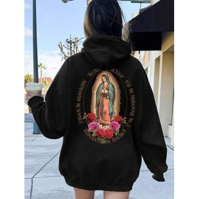 EZwear Women.s Printed Hoodie With Virgin Mary Back Design - Choose Your Size