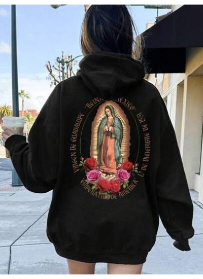 EZwear Women.s Printed Hoodie With Virgin Mary Back Design - Choose Your Size