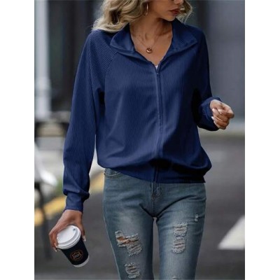 Essnce Women Fashionable Casual Lapel Collar Long Sleeve Sweatshirt - Choose Yo