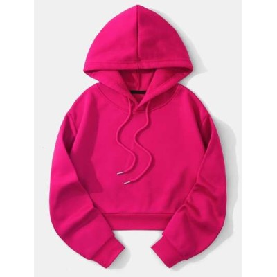 EZwear Solid Drawstring Crop Thermal Lined Hoodie - Choose Your Size