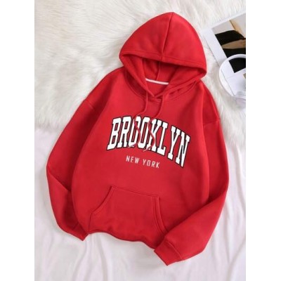 EZwear Letter Graphic Drawstring Thermal Hoodie - Choose Your Size