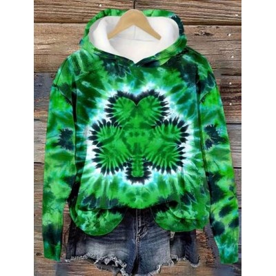 LUNE Women.s Hooded Sweatshirt With Tie-Dye Lucky Clover Print - Choose Your Si