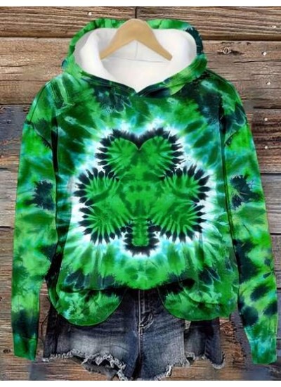 LUNE Women.s Hooded Sweatshirt With Tie-Dye Lucky Clover Print - Choose Your Si