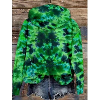 LUNE Women.s Hooded Sweatshirt With Tie-Dye Lucky Clover Print - Choose Your Si