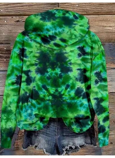 LUNE Women.s Hooded Sweatshirt With Tie-Dye Lucky Clover Print - Choose Your Si