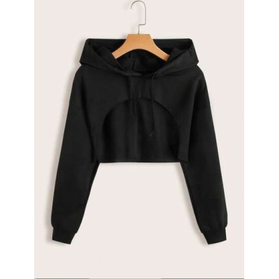 Solid Color Drawstring Hooded Cropped Sweatshirt - Choose Your Size