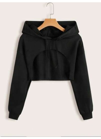 Solid Color Drawstring Hooded Cropped Sweatshirt - Choose Your Size