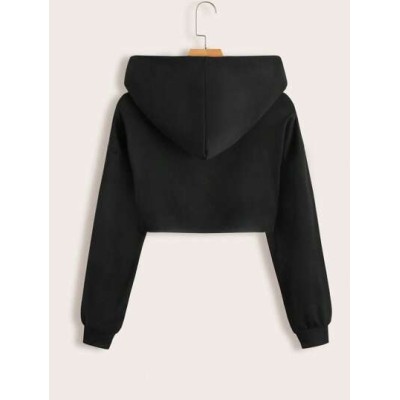 Solid Color Drawstring Hooded Cropped Sweatshirt - Choose Your Size