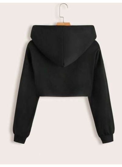 Solid Color Drawstring Hooded Cropped Sweatshirt - Choose Your Size