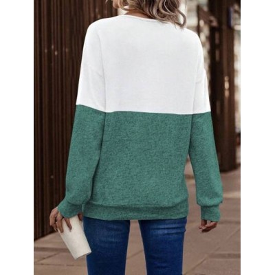 LUNE Women.S Color Block Crossed Tie Shoulder Drop Shoulder Casual Sweatshirt -