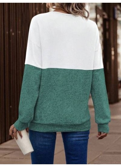 LUNE Women.S Color Block Crossed Tie Shoulder Drop Shoulder Casual Sweatshirt -