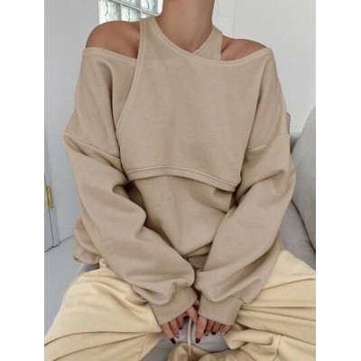 Women.s Irregular Neckline Open Shoulder Sweatshirt - Choose Your Size