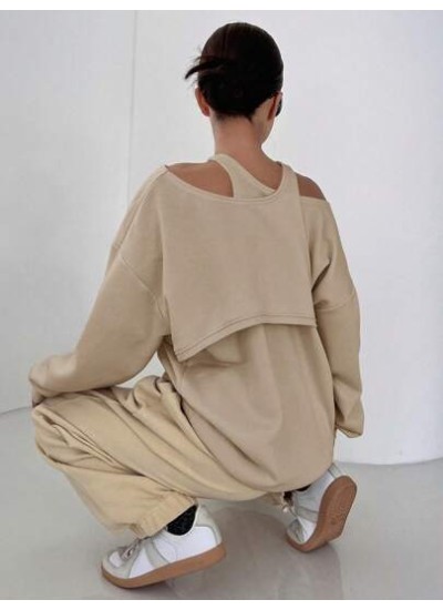 Women.s Irregular Neckline Open Shoulder Sweatshirt - Choose Your Size