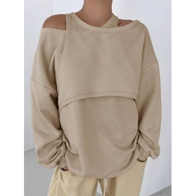 Women.s Irregular Neckline Open Shoulder Sweatshirt - Choose Your Size