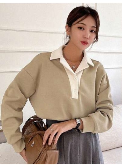 Contrast Collar Drop Shoulder Sweatshirt - Choose Your Size