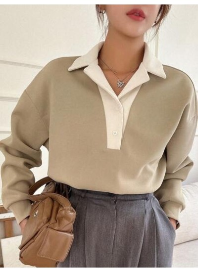 Contrast Collar Drop Shoulder Sweatshirt - Choose Your Size