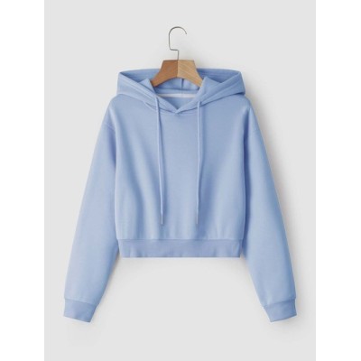 EZwear Solid Drawstring Crop Thermal Lined Hoodie - Choose Your Size