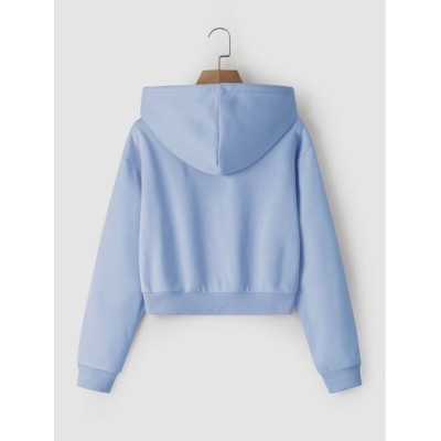 EZwear Solid Drawstring Crop Thermal Lined Hoodie - Choose Your Size