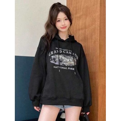 Slogan Graphic Drop Shoulder Drawstring Hoodie - Choose Your Size